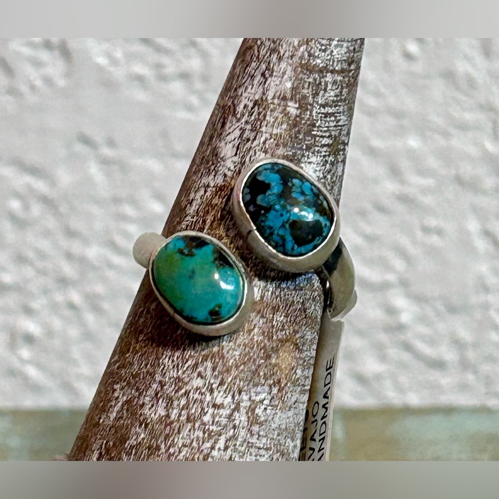 NWT Eli Skeets Navajo Handmade Black Jack Turquoise Bypass Ring